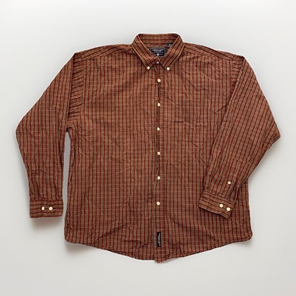 American Eagle Men's Button Down Shirt Size XL Brown Plaid Long Sleeves GUC - Picture 1 of 12